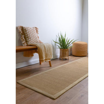 Sisal Modern Plain Cotton Border Natural-Fibre Ribbed Textured Flatweave Natural/Linen Runner-Asiatic Carpets-Rug Love - The Most Loved Rug Store